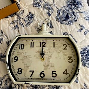 Doxily Clock with map on facing. New still in box. White and black.